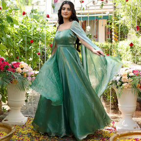 Green Embroidered Gown