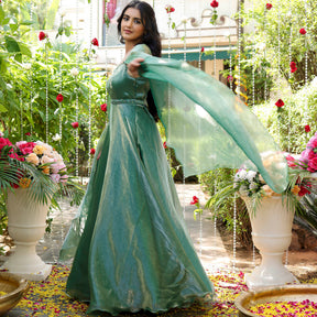 Green Embroidered Gown