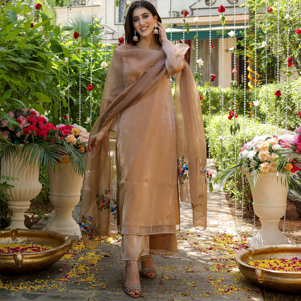 Brown Embroidered Kurta Set