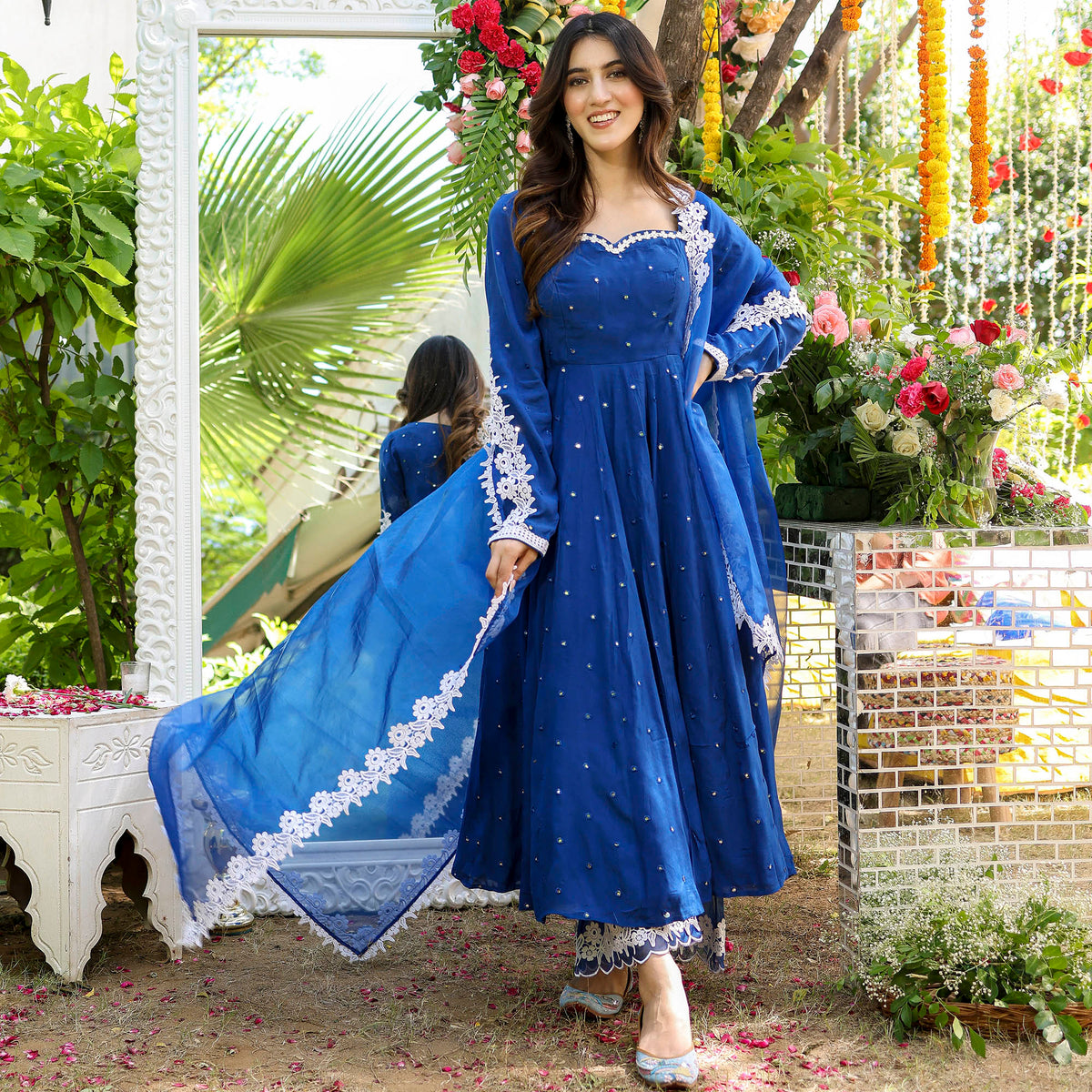 Blue Mirror Anarkali Set