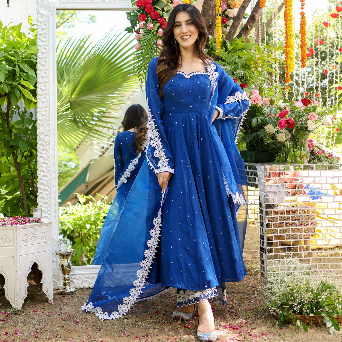 Blue Mirror Anarkali Set