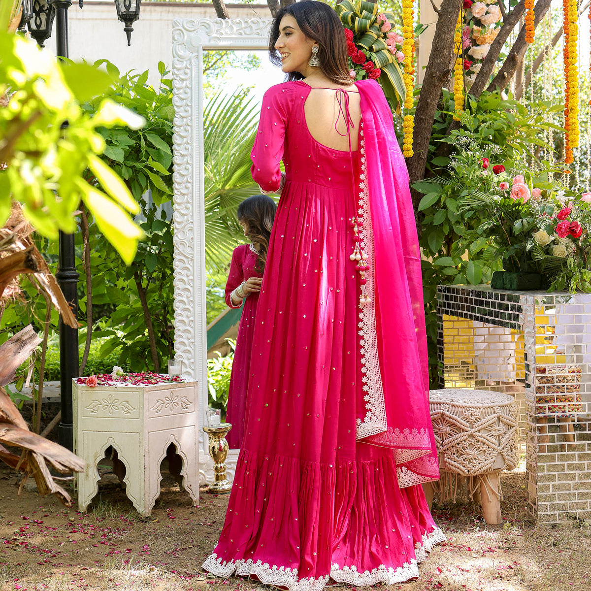 Pink Mirror Anarkali Set