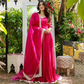 Pink Mirror Anarkali Set