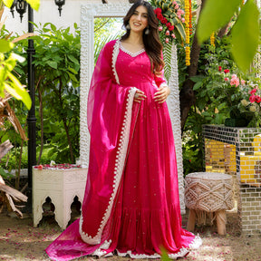 Pink Mirror Anarkali Set