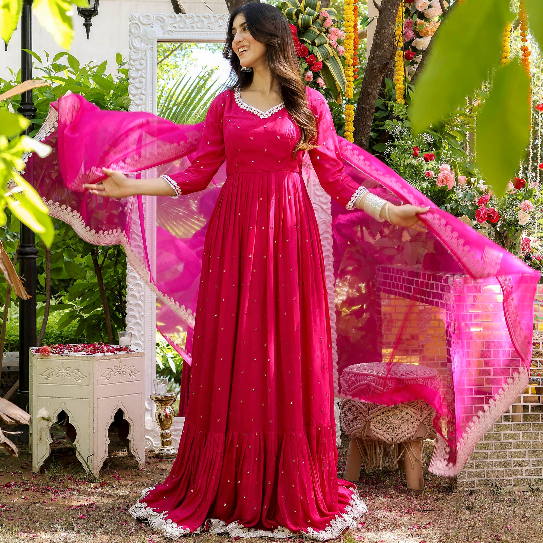 Pink Mirror Anarkali Set