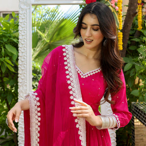 Pink Mirror Anarkali Set