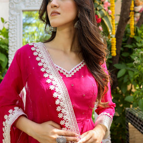 Pink Mirror Anarkali Set