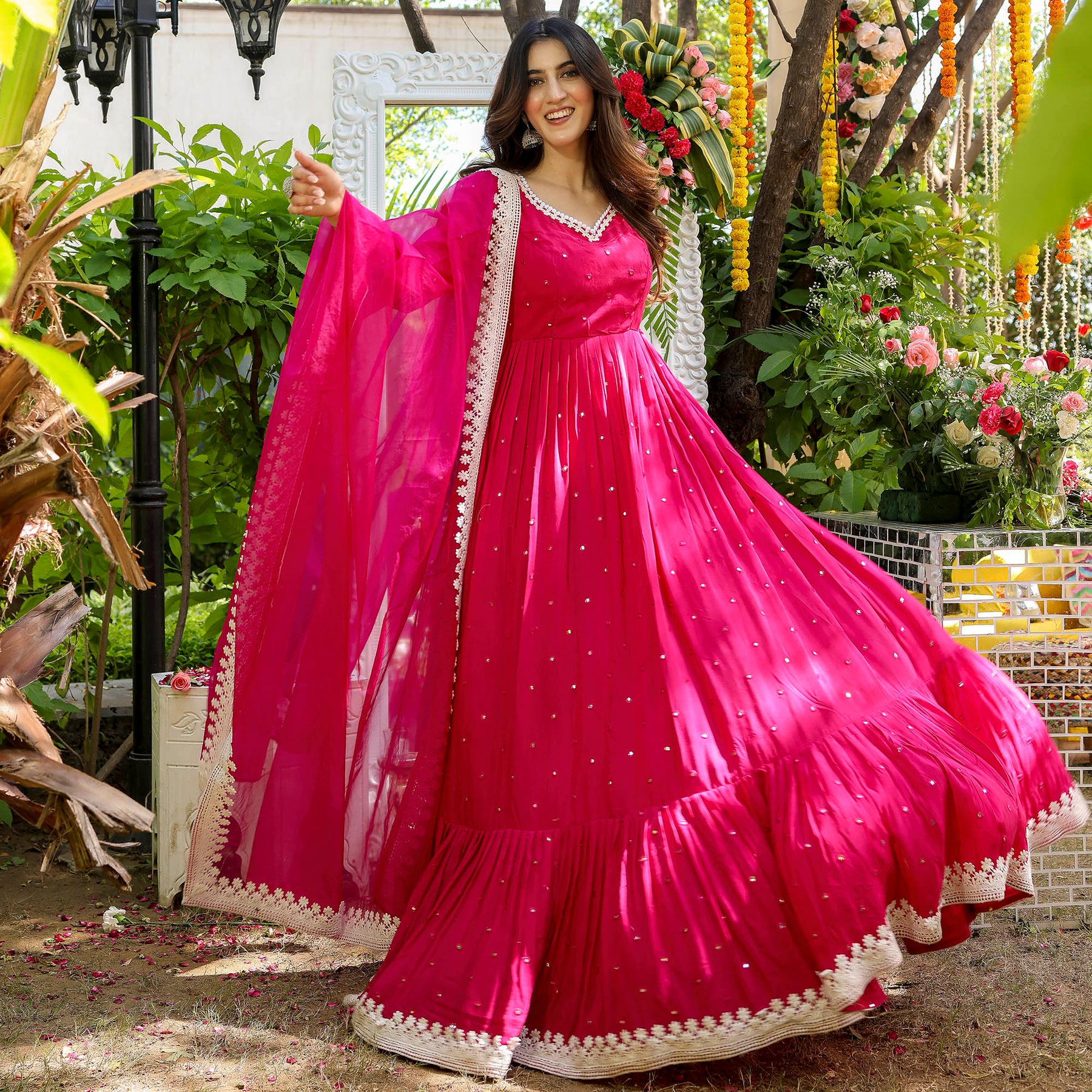 Pink Mirror Anarkali Set