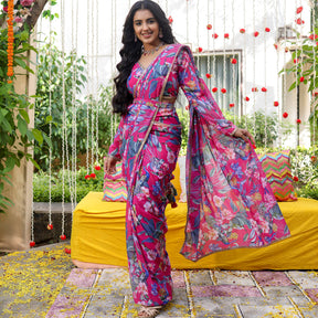 Pink Printed Ready Saree