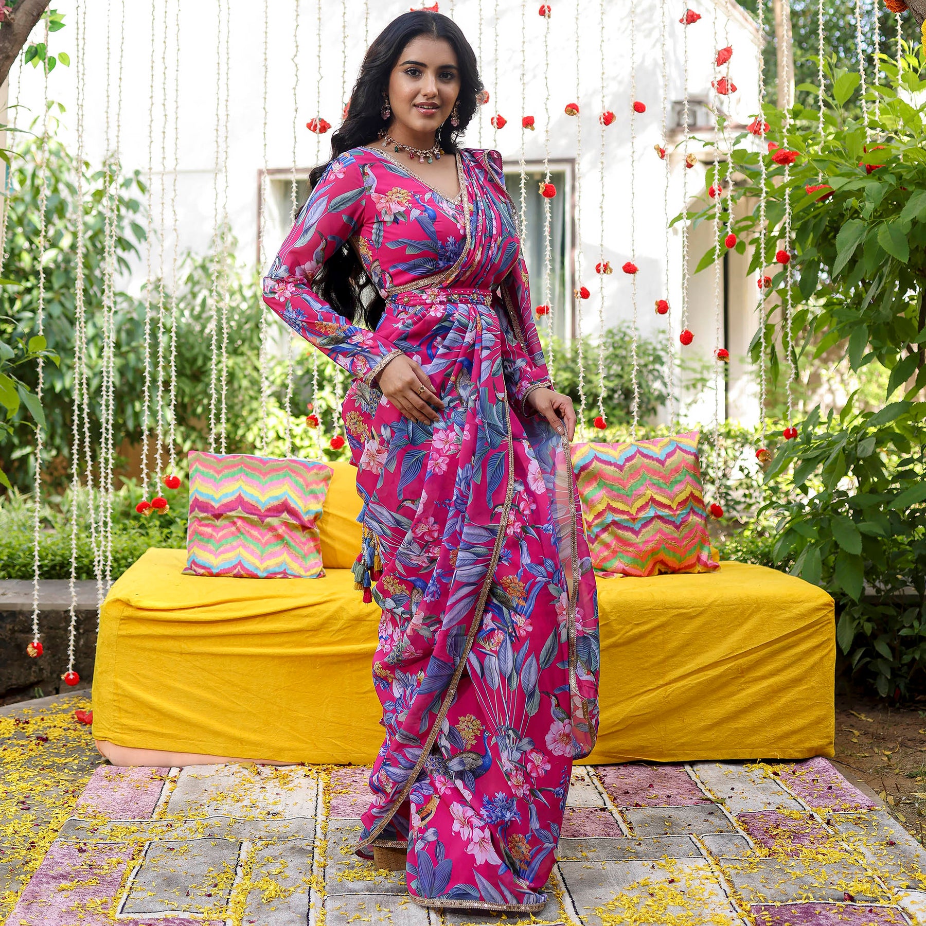 Pink Printed Ready Saree