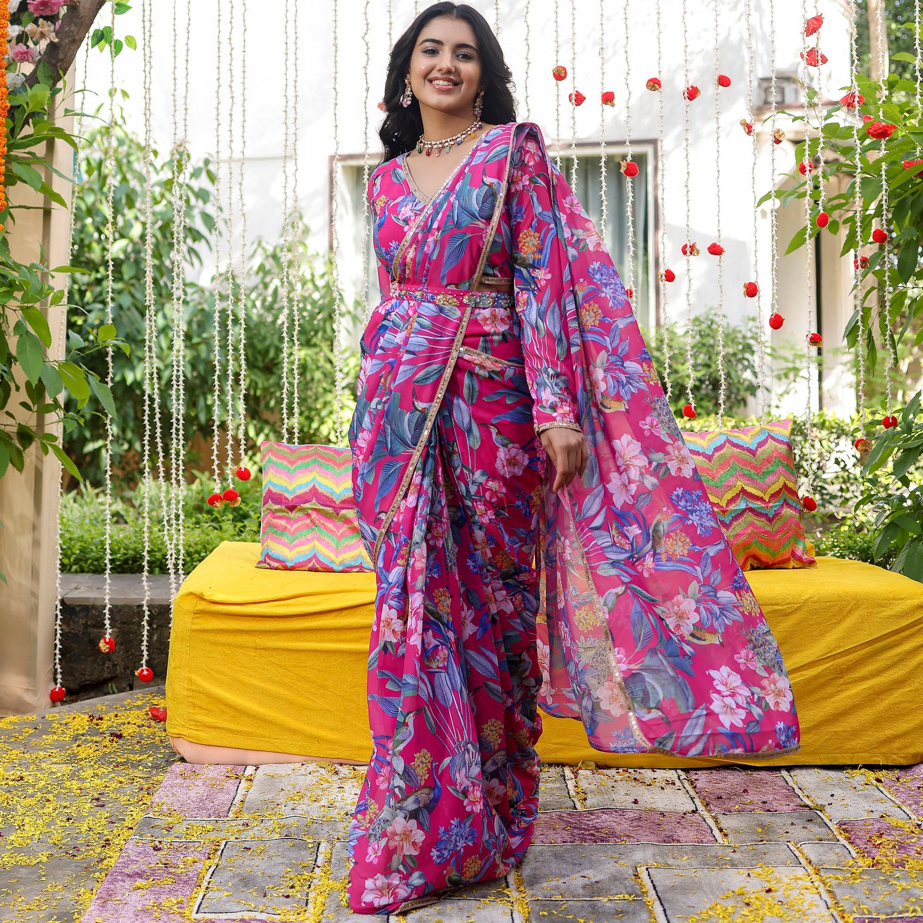 Pink Printed Ready Saree