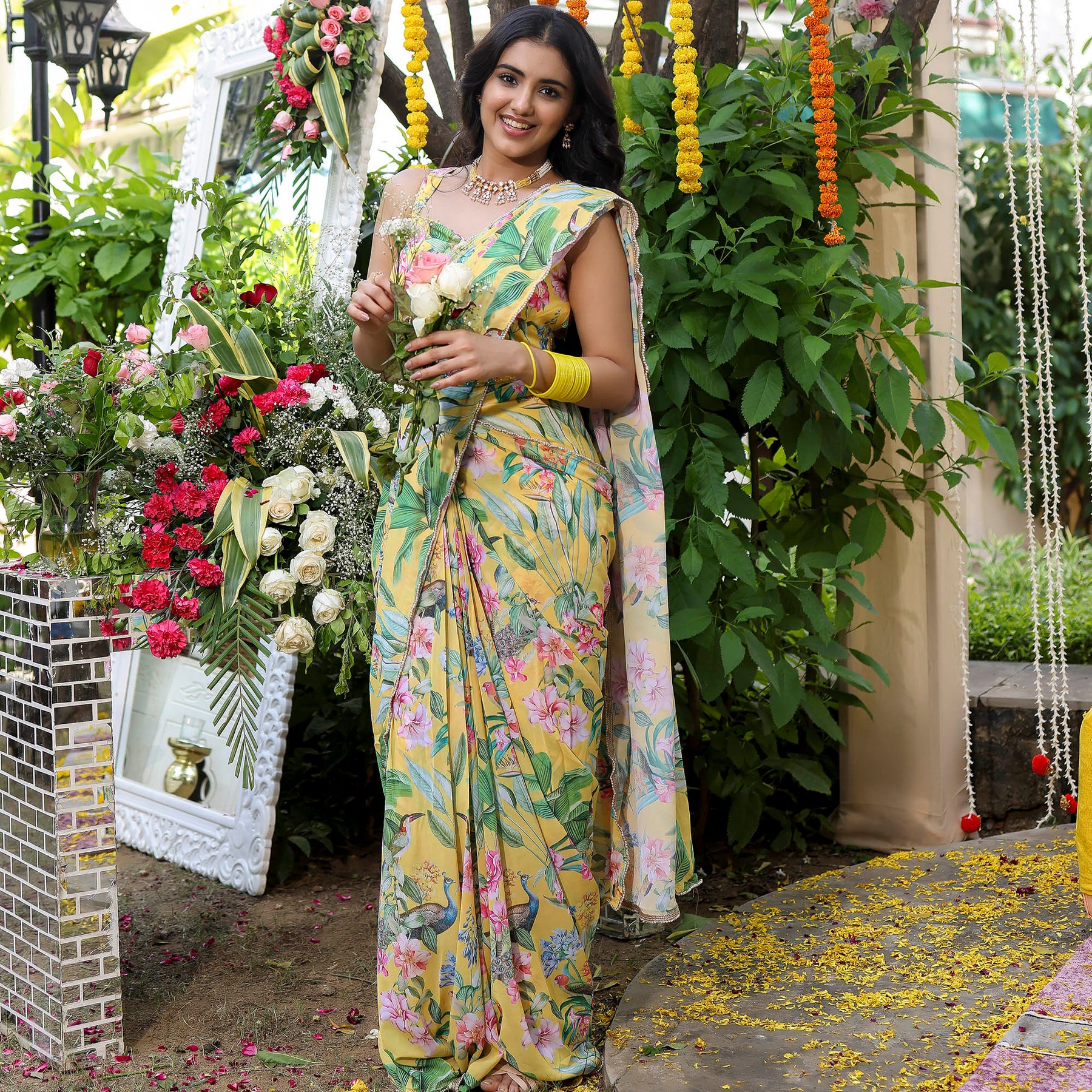 Yellow Printed Ready Saree