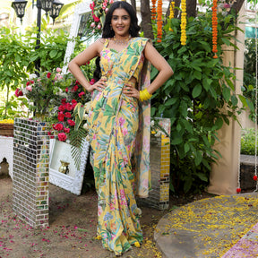 Yellow Printed Ready Saree