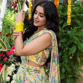 Yellow Printed Ready Saree