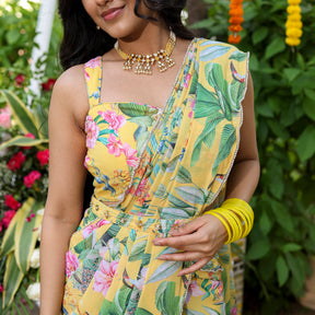 Yellow Printed Ready Saree