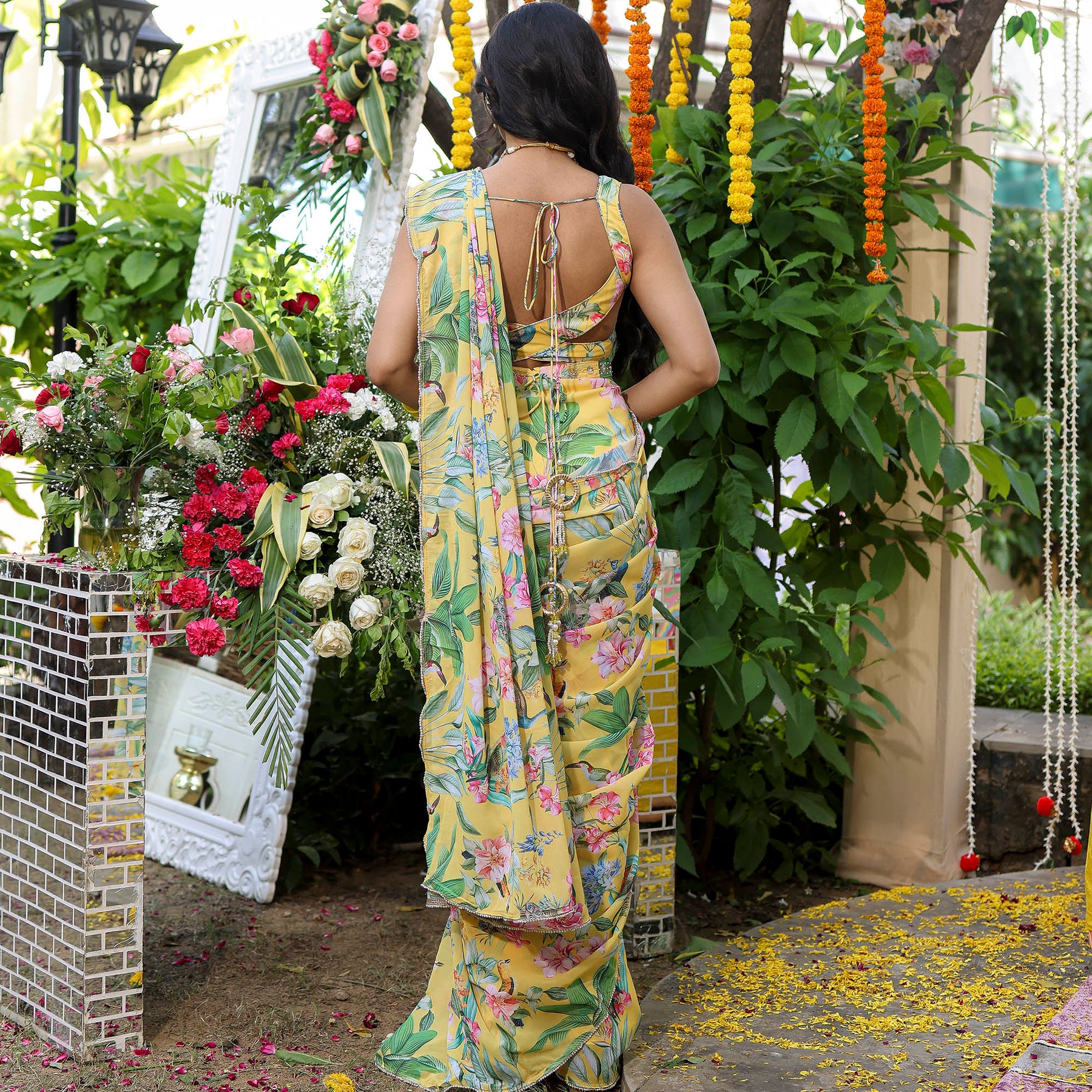 Yellow Printed Ready Saree