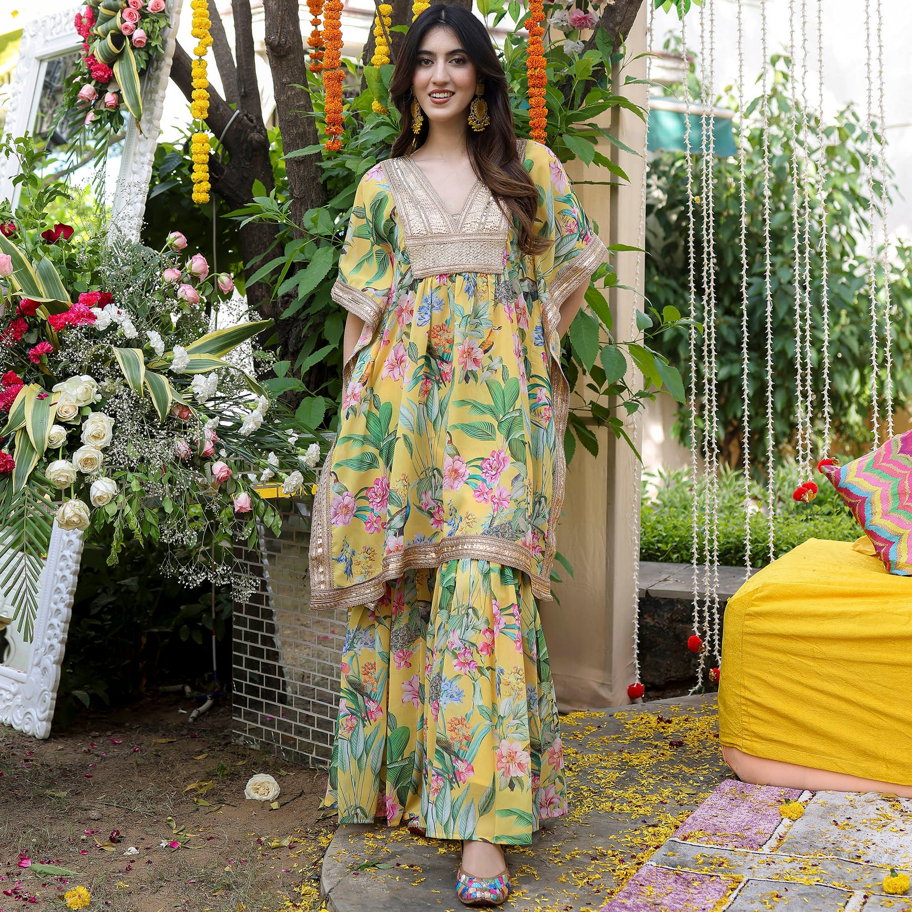 Yellow Kaftan Printed Set