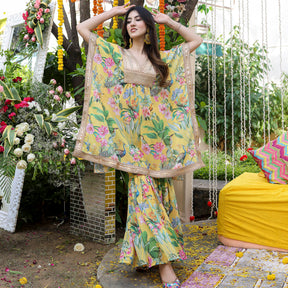 Yellow Kaftan Printed Set