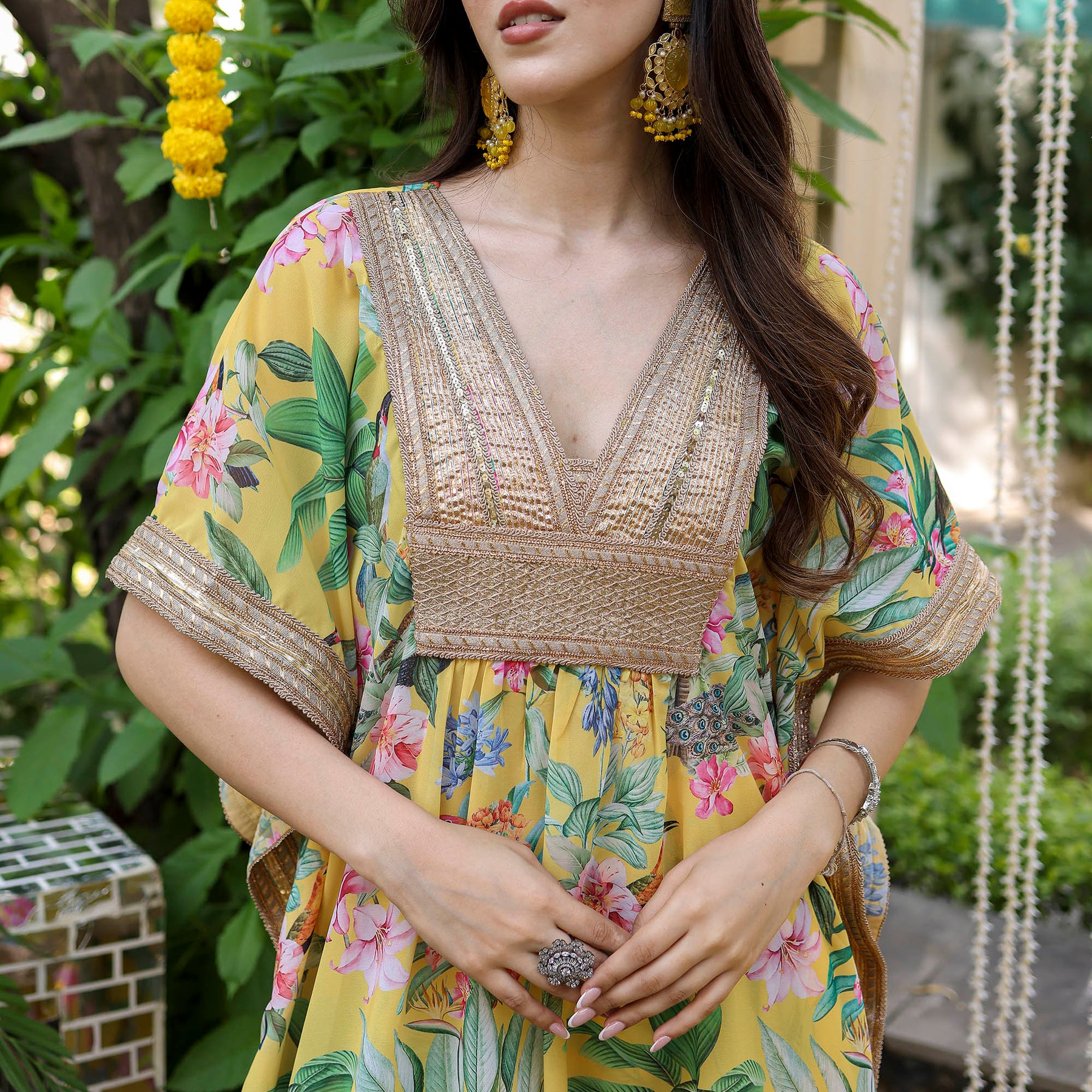 Yellow Kaftan Printed Set