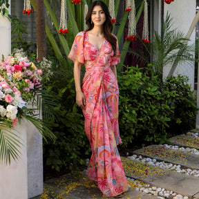 Peach Printed Ready Saree