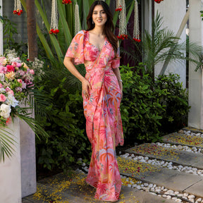 Peach Printed Ready Saree