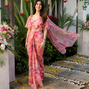 Peach Printed Ready Saree