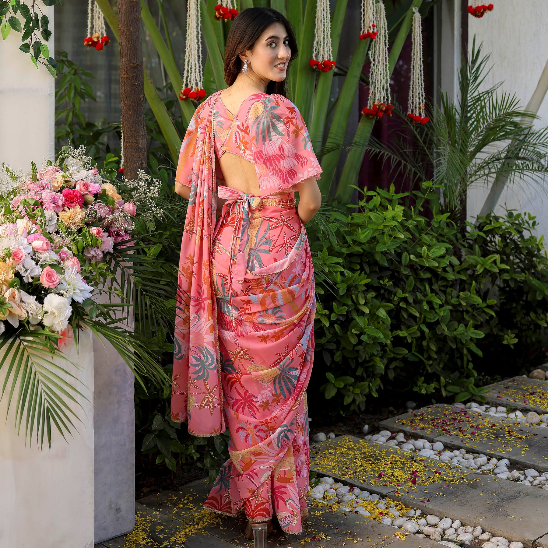 Peach Printed Ready Saree