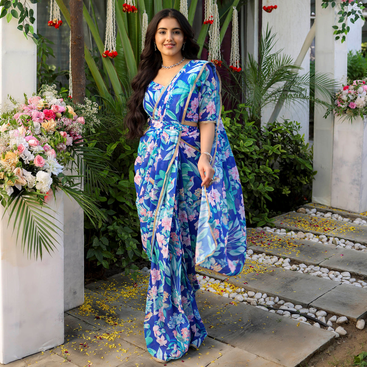 Blue Printed Ready Saree