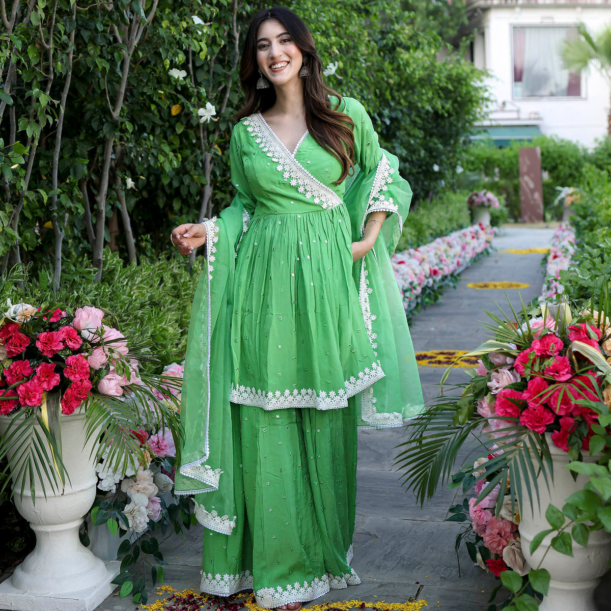 Green Mirror Sharara Set