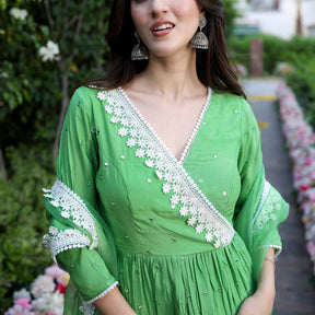 Green Mirror Sharara Set