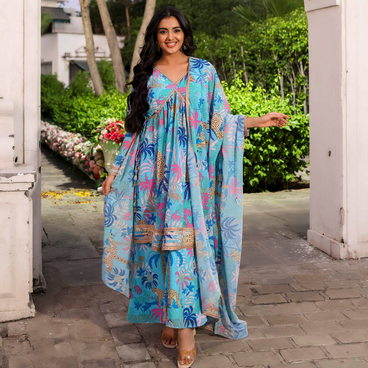 Blue Printed Sharara Set