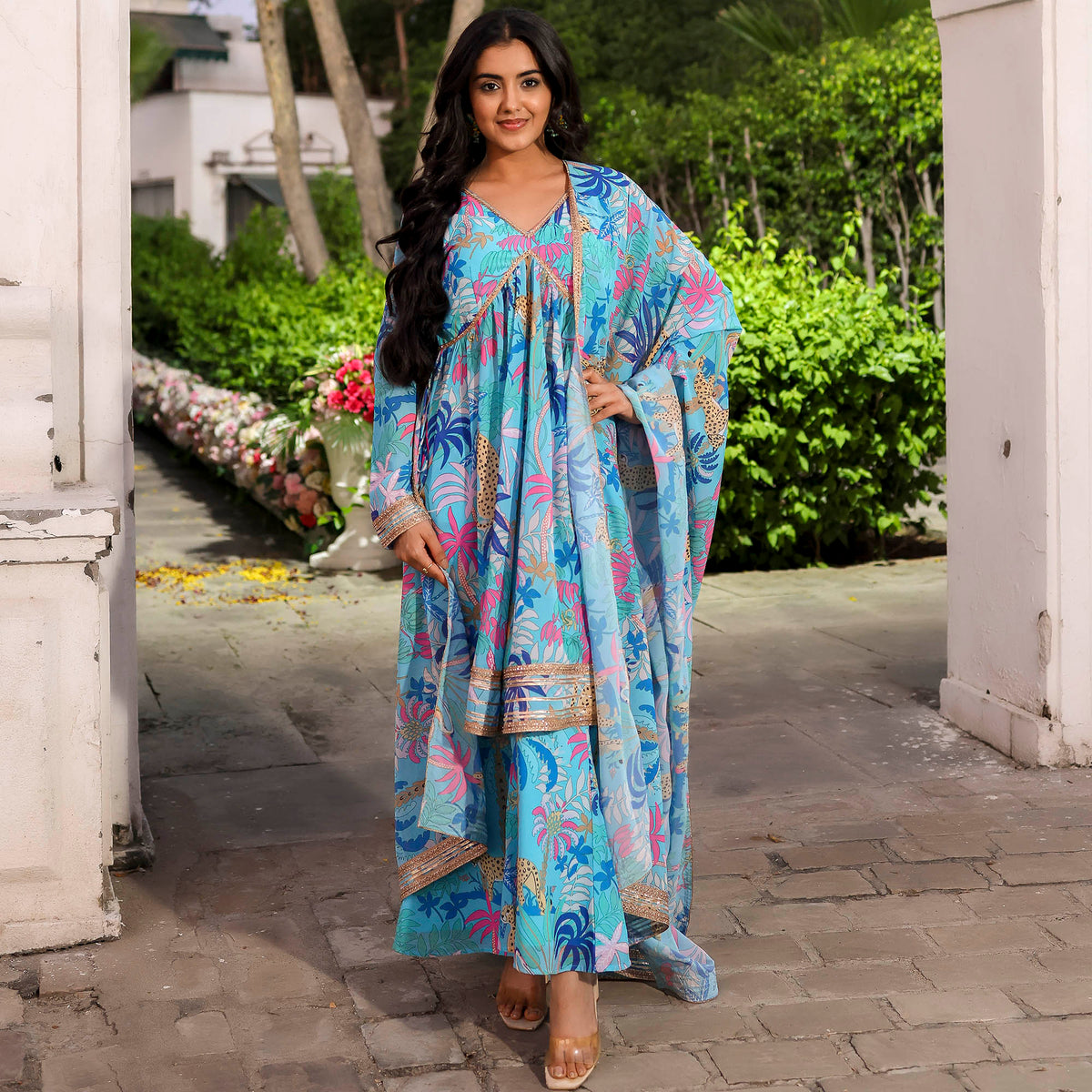 Blue Printed Sharara Set