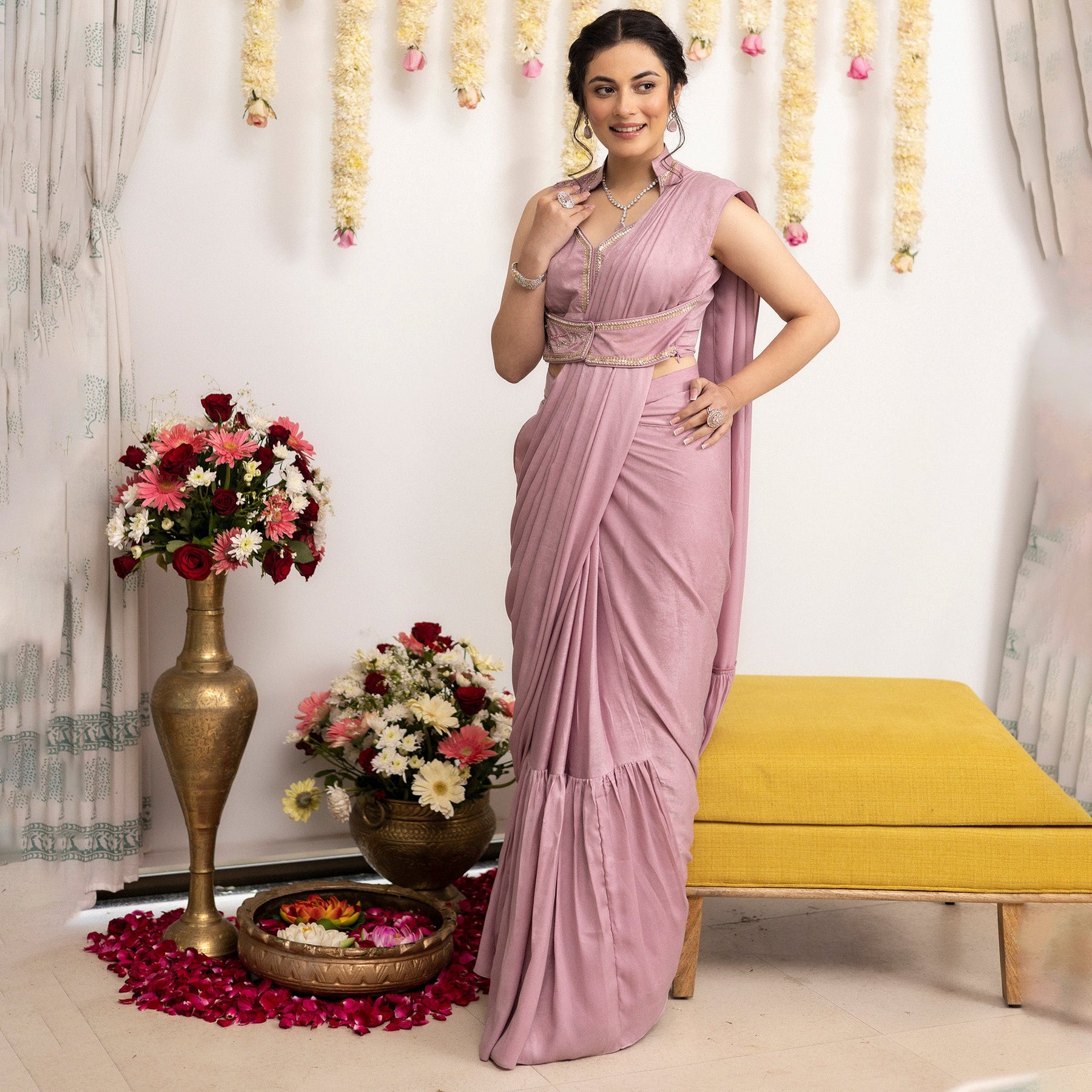 Lilac Pink Apricot Saree