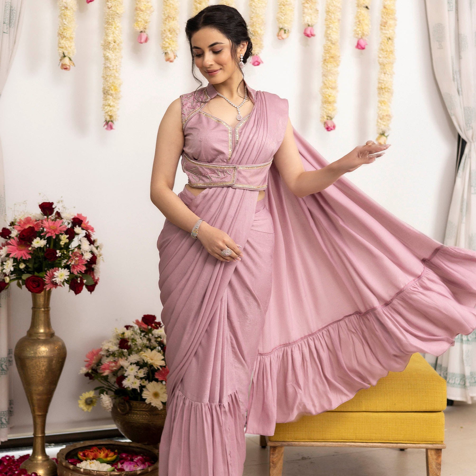 Lilac Pink Apricot Saree