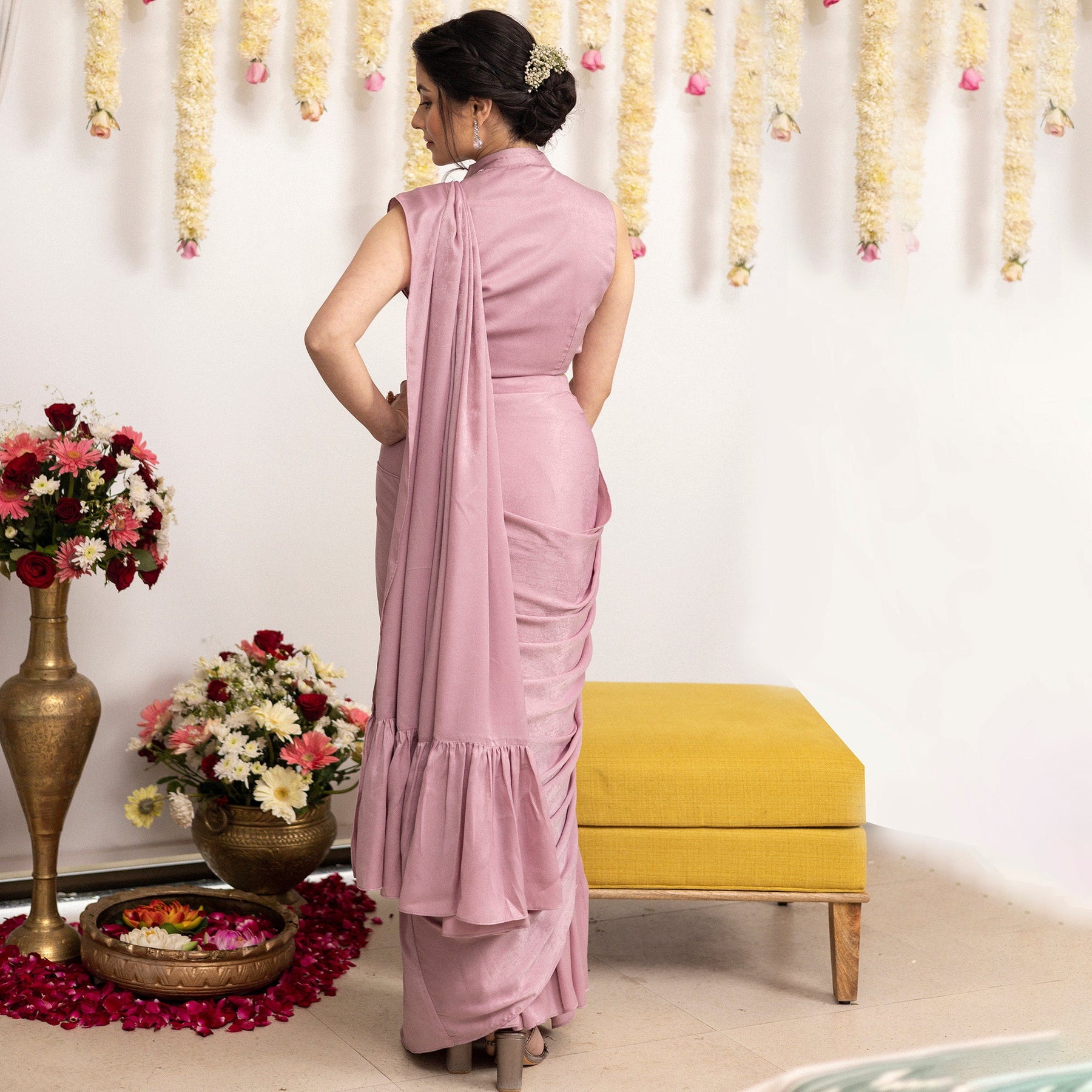 Lilac Pink Apricot Saree