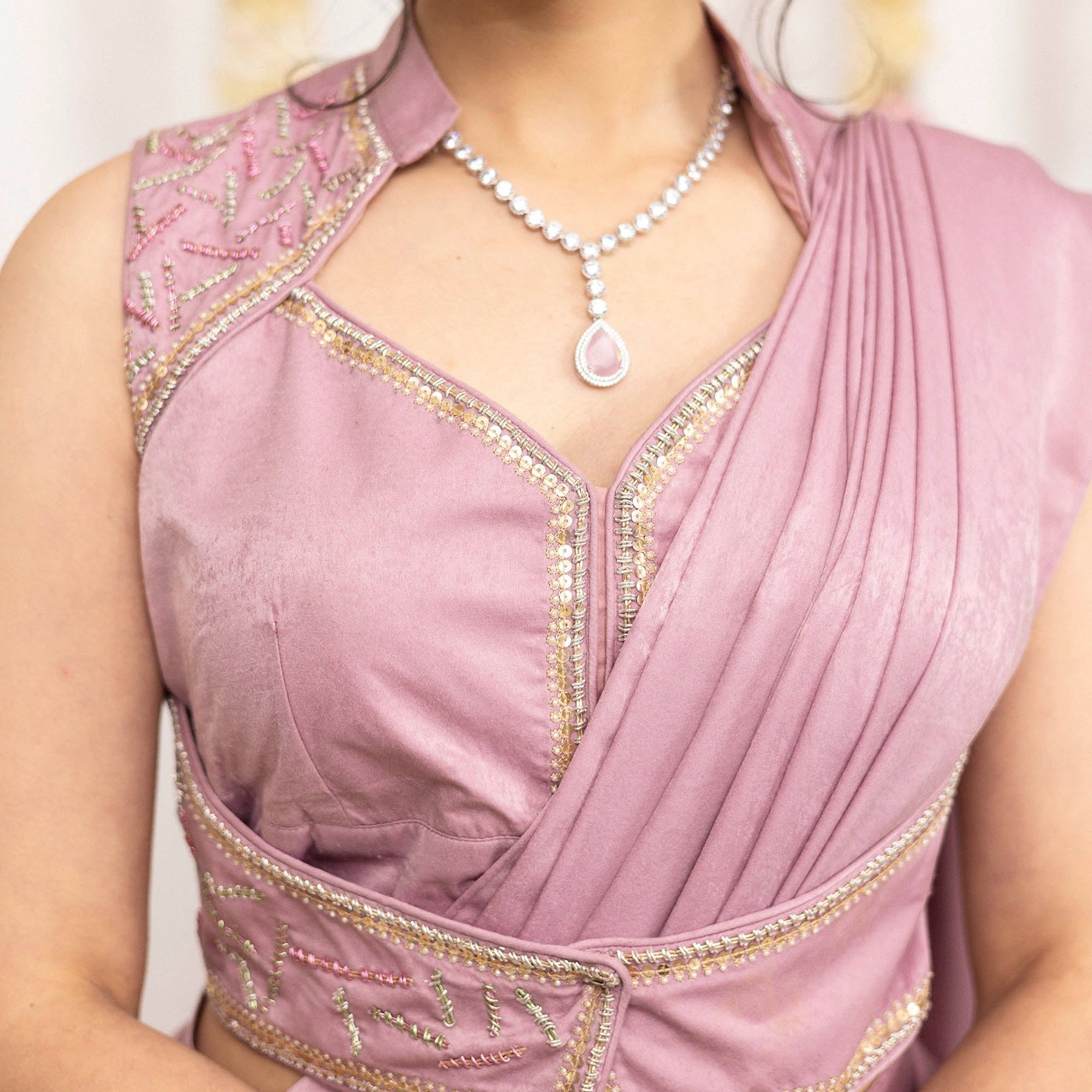 Lilac Pink Apricot Saree