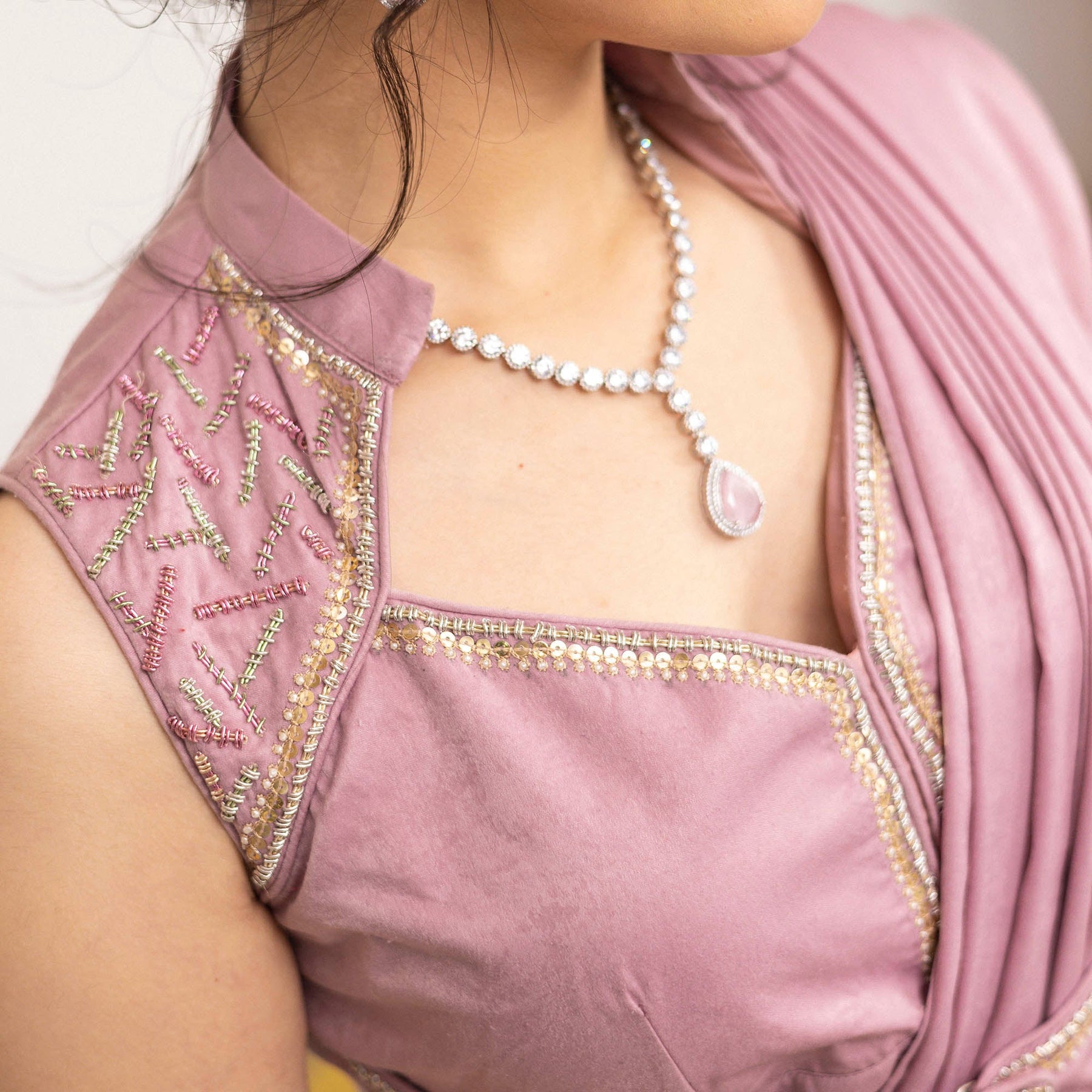 Lilac Pink Apricot Saree