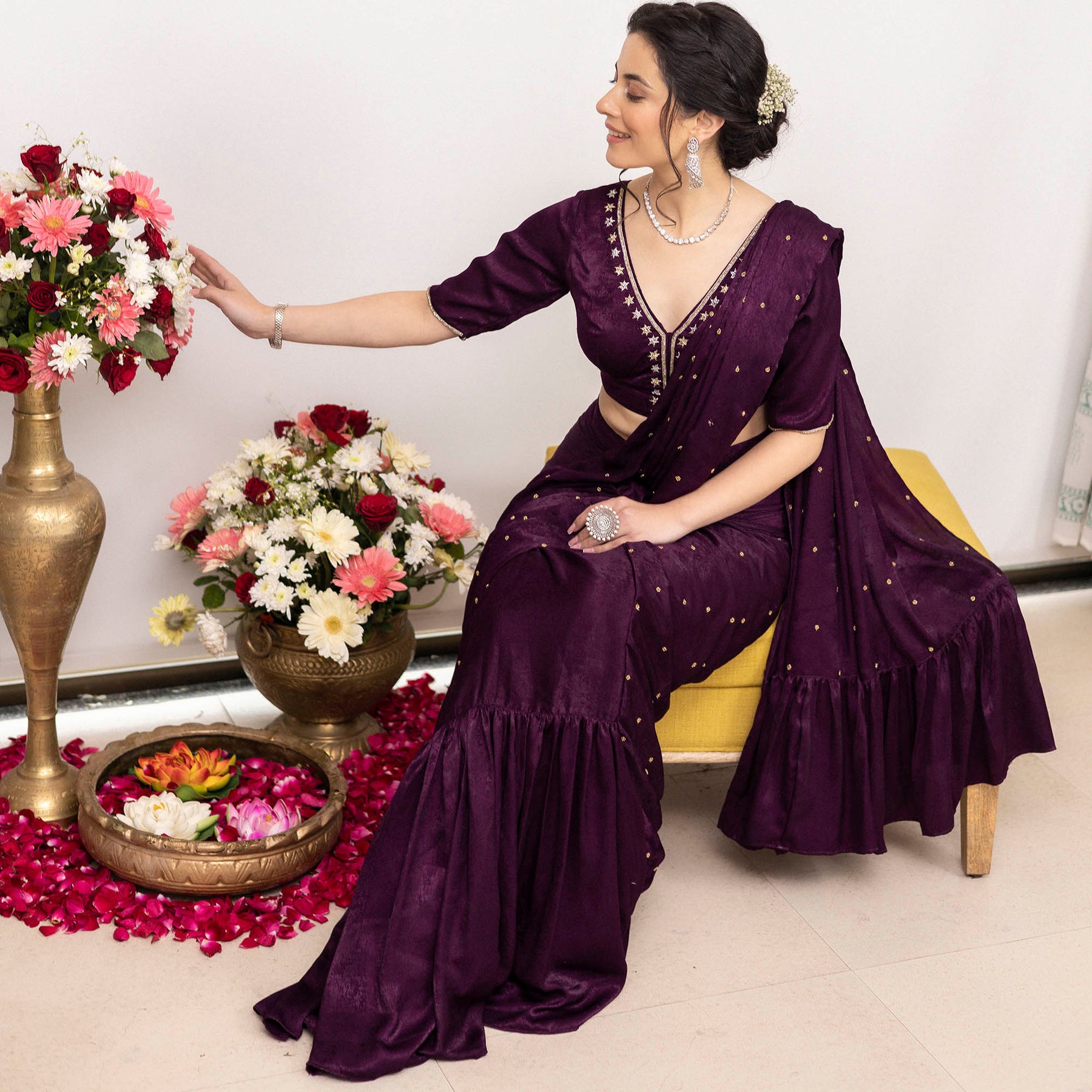 Purple Apricot Ruffle Saree