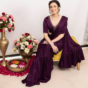 Purple Apricot Ruffle Saree