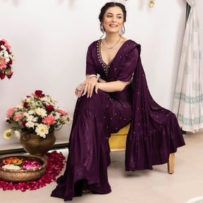 Purple Apricot Ruffle Saree