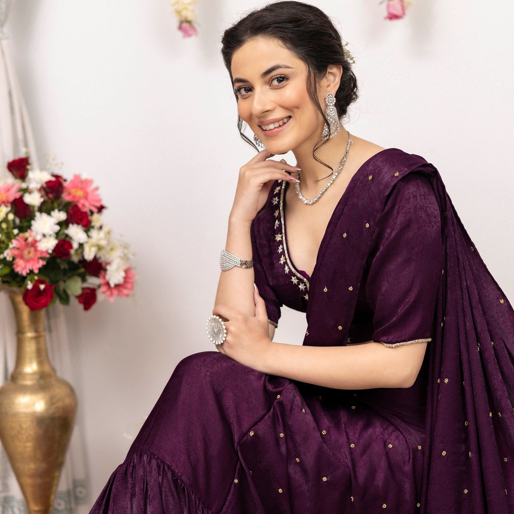 Purple Apricot Ruffle Saree