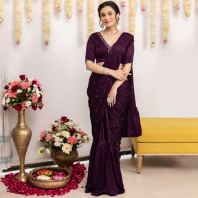 Purple Apricot Ruffle Saree