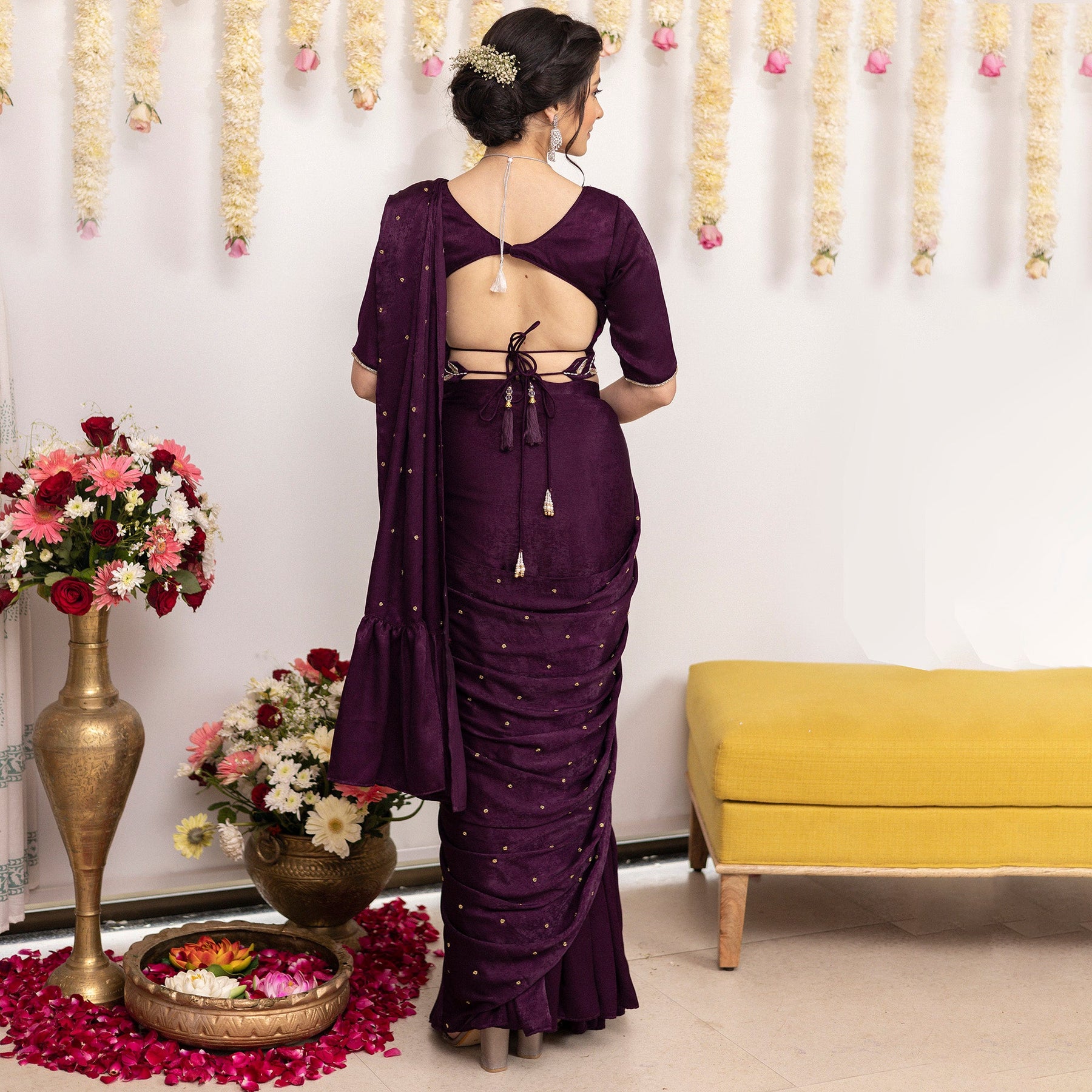 Purple Apricot Ruffle Saree