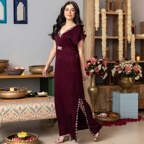 Burgundy Apricot kaftan Dress