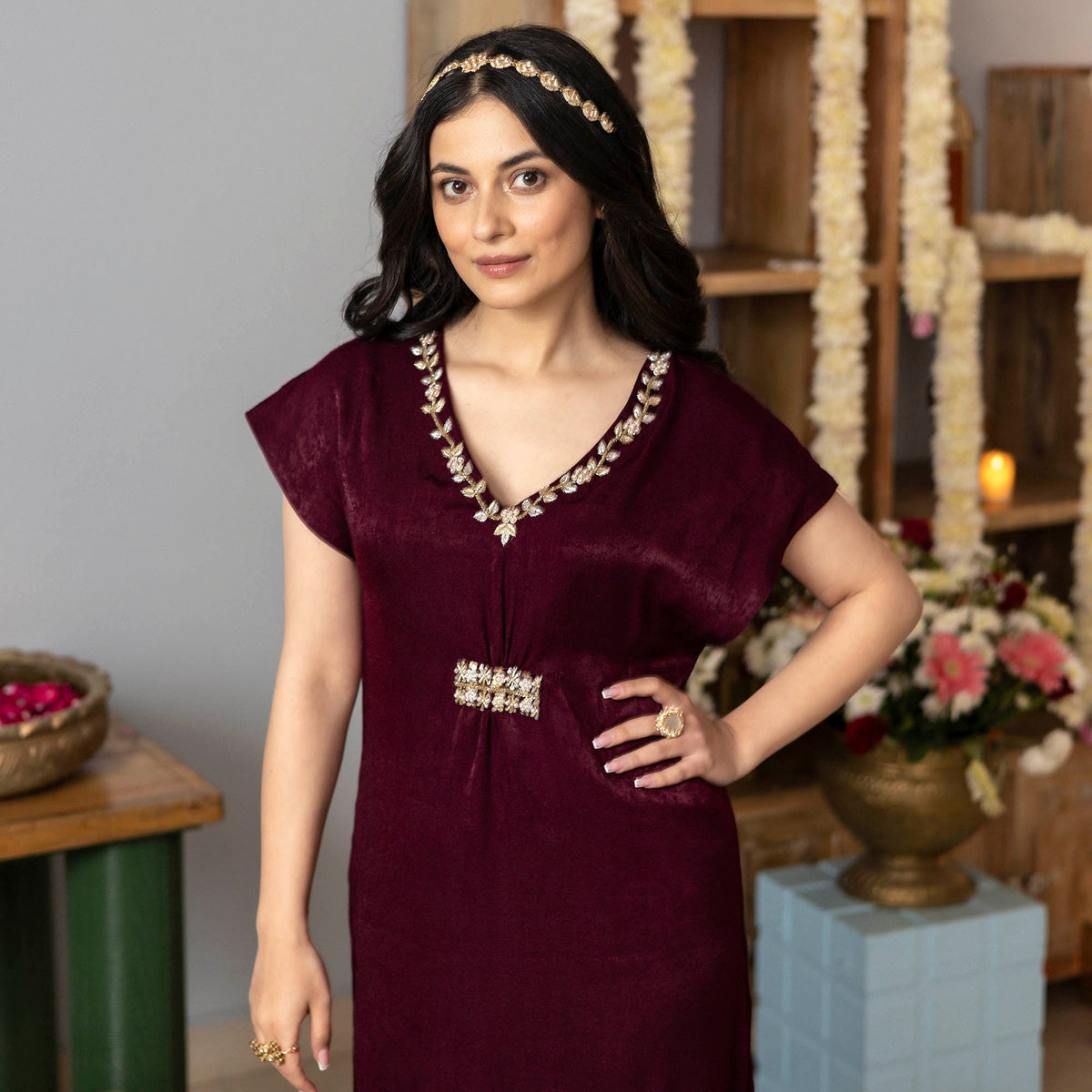 Burgundy Apricot kaftan Dress