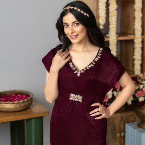 Burgundy Apricot kaftan Dress