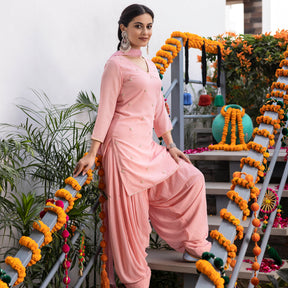 Pink Hand Embroidered Patiyala Suit