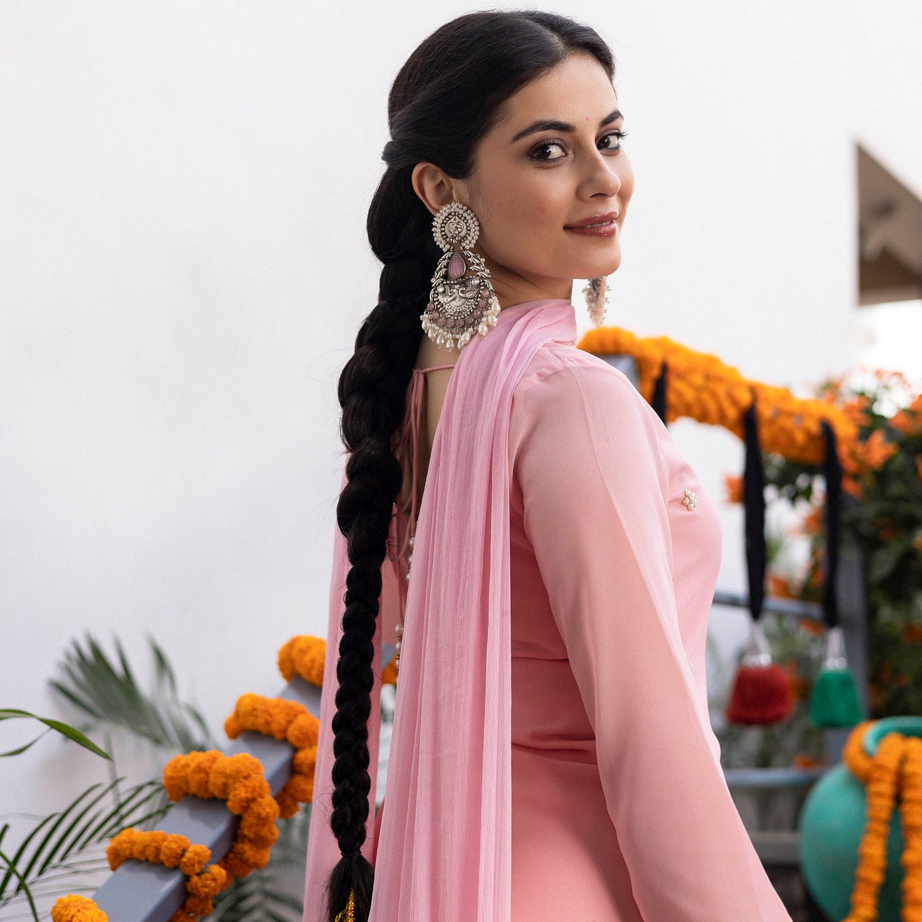 Pink Hand Embroidered Patiyala Suit