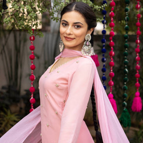 Pink Hand Embroidered Patiyala Suit