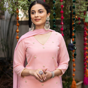 Pink Hand Embroidered Patiyala Suit